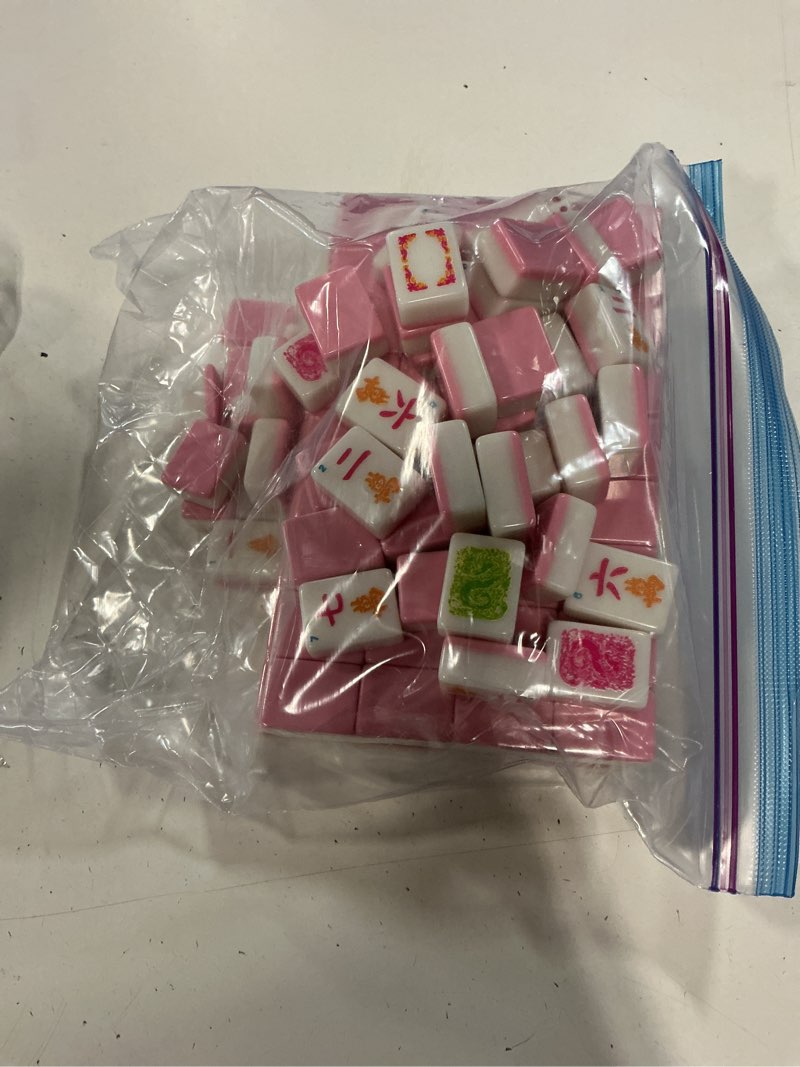 Condition photo showing As Is for (incomplete)soulchen 160 pink kaleidoscope american mahjong tile set with acrylic storage box & dice 1.2\" 3d engraved tiles for adults friends family game night mahjong travel size chinese game gifts