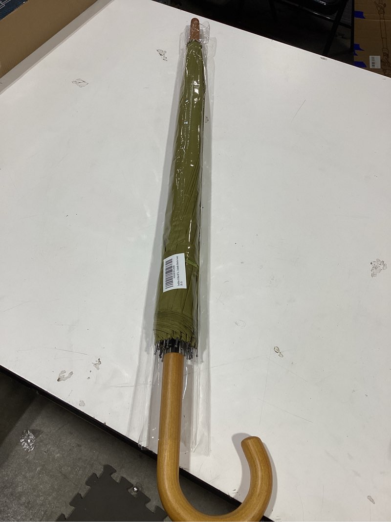 Condition photo showing Good Condition for soulrain 16 ribs 48" stick umbrella auto open solid color fashionable and simple?arc classic wood handle?windproof unbreakable stick rain umbrella matcha green