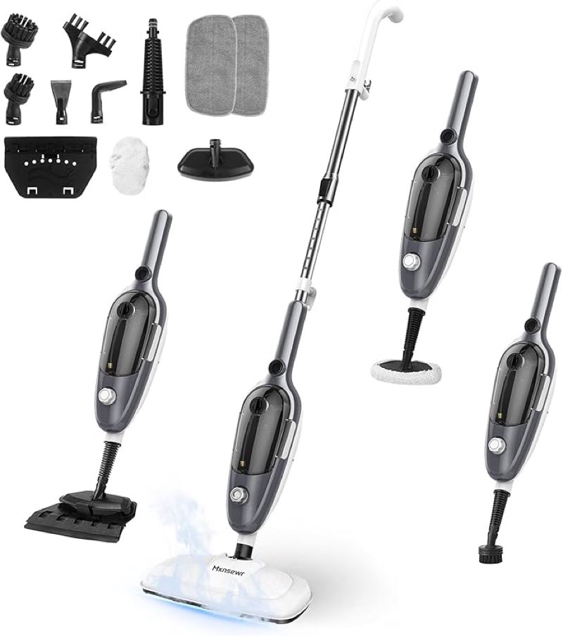 steam mop - all-in-one powerful handheld steam cleaner detachable floor steamer with 11 accessories, multipurpose steamer for hardwood floors, clothes,windows,tiles,carpet, whole home use,grey