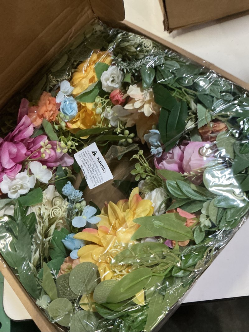 Condition photo showing New/Like New for somikis 24 inch front door wreath, large artificial flowers wreath with silk peony dahlia eucalyptus, realistic greenery welcome floral wreath decor all year round for inside outside wall entryway