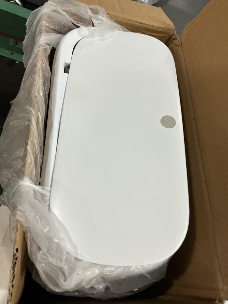 Condition photo showing As Is for funest Bathroom Trash Can, 3.3 Gallon Slim Trash Can with Lid, Adsorption Garbage Can with Press-Top Lid, Small White Narrow Plastic Trash Bin for Bathroom, Office, Bedroom, Living Room