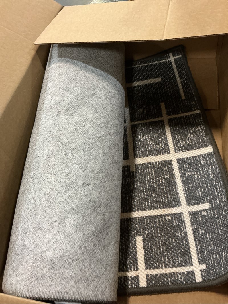 Condition photo showing Good Condition for Non Slip Hallway Runner Rug 2x10, Gray Modern Distressed Stripe, Washable Long Rug, Woven Thin Low Pile Carpet Runners for Hallway 10ft Entryway, Kitchen, Walkway- Gray 2' x 10' Striped- Gray