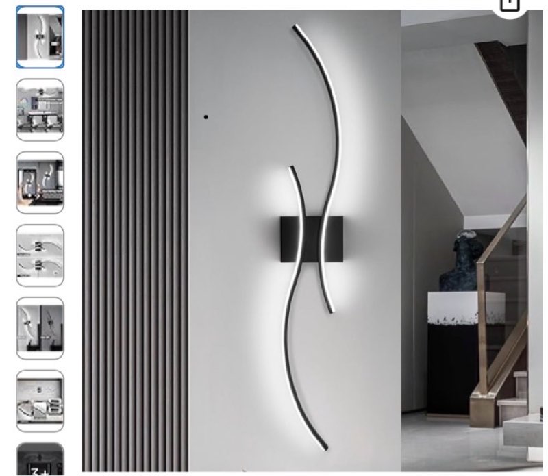 CANEOE Modern Wall Sconce, Black Long Strip Led Wall Light Fixtures, 39inch Wave Design Indoor Wall Lamp for Living Room Bedroom Porch Hallway Bathroom Vanity Light (Warm Black, 3000K) Hard-wired black, 3000K