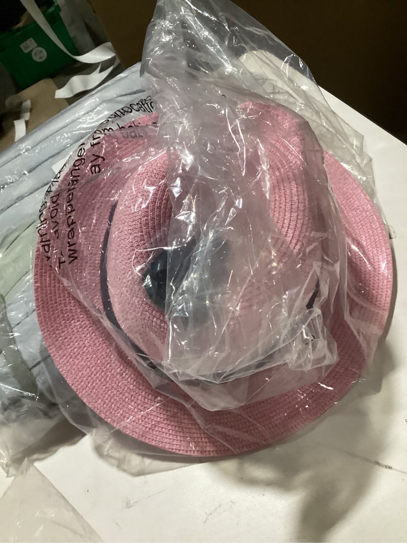 Condition photo showing Good Condition for Jastore Little Kids Girls Boys Summer Fedora Straw Hat Wide Brim Floppy Beach Sun Visor Hat 6-9 Years Style B-pink