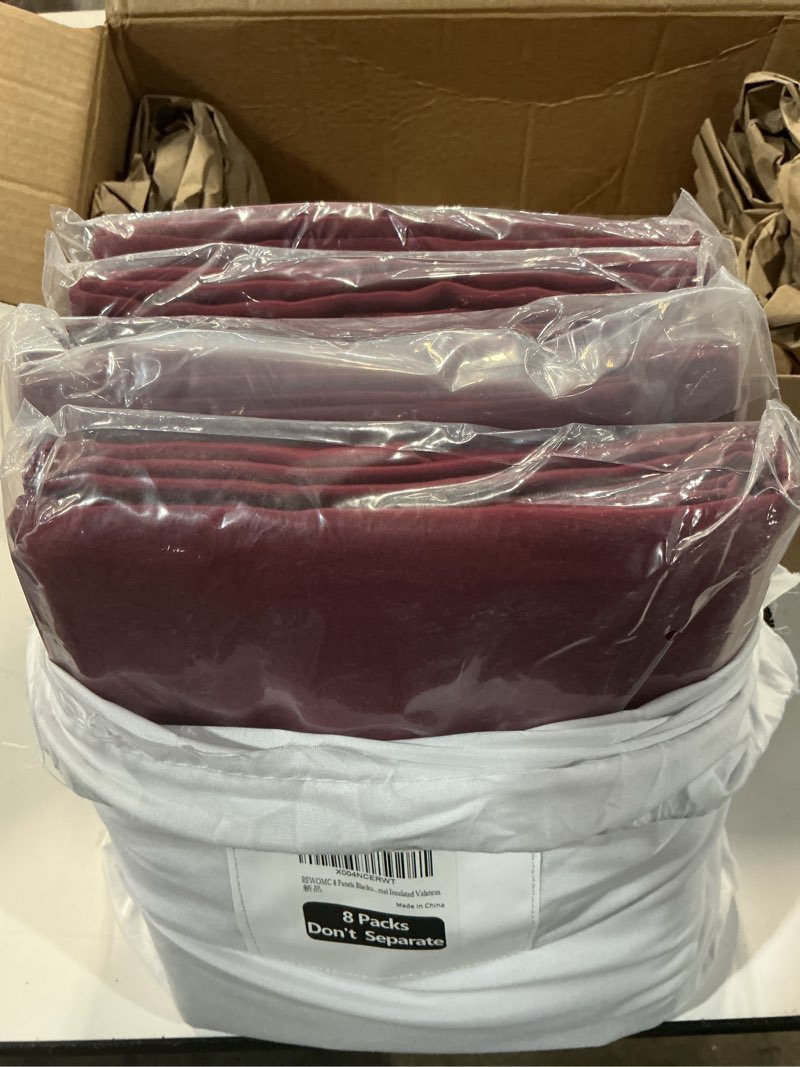 Condition photo showing Good Condition for 8 panels blackout curtain valances for kitchen living room bathroom bedroom, 52" x 18" burgundy valances for windows rod pocket short curtains for small window, thermal insulated valances burgundy 18"w x 52"l (pack of 8)