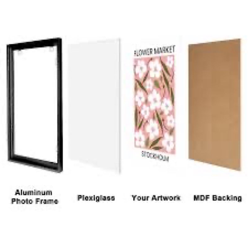 Podronale 36x48 Poster frame, Plexiglass, Black Snap Frames, Coating Aluminum Profile, Display Horiz