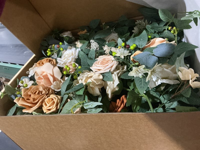 Condition photo showing Good Condition for Ling's moment Artificial Wedding Arch Flowers with Drapes Kit-Pack of 5, 2pcs Flower Arrangements 3pcs Hanging Sheer Drapes Ceremony Arbor Backdrop Rose Floral Decorations, Apricot & Soft Peach Or-apricot & Soft Peach