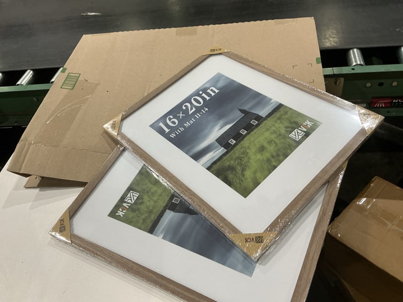 Condition photo showing New/Like New for vck 16x20 picture frame 2 pack - natural wood grain, high-end wood poster frames with tempered glass, display 11x14 photo with mat or 16x20 without mat, art gallery-quality, wall hanging, natural