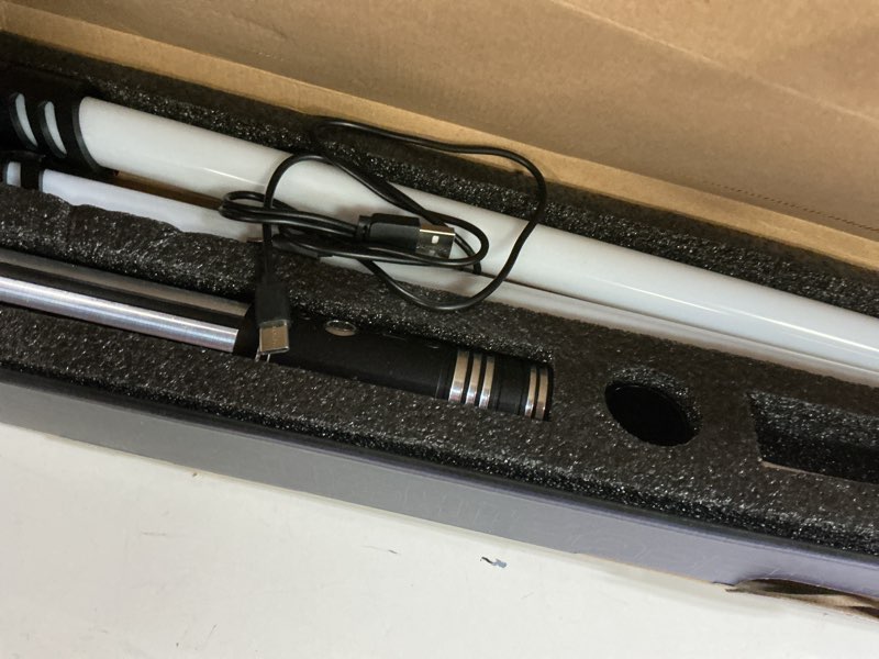 Condition photo showing Good Condition for dueling light saber fx lightsaber 2 pack rechargeable 24 colors 6 modes sounds 2-in-1 detachable light saber toy for kids and adults cosplay swords dress up parties christmas halloween present silver vertical