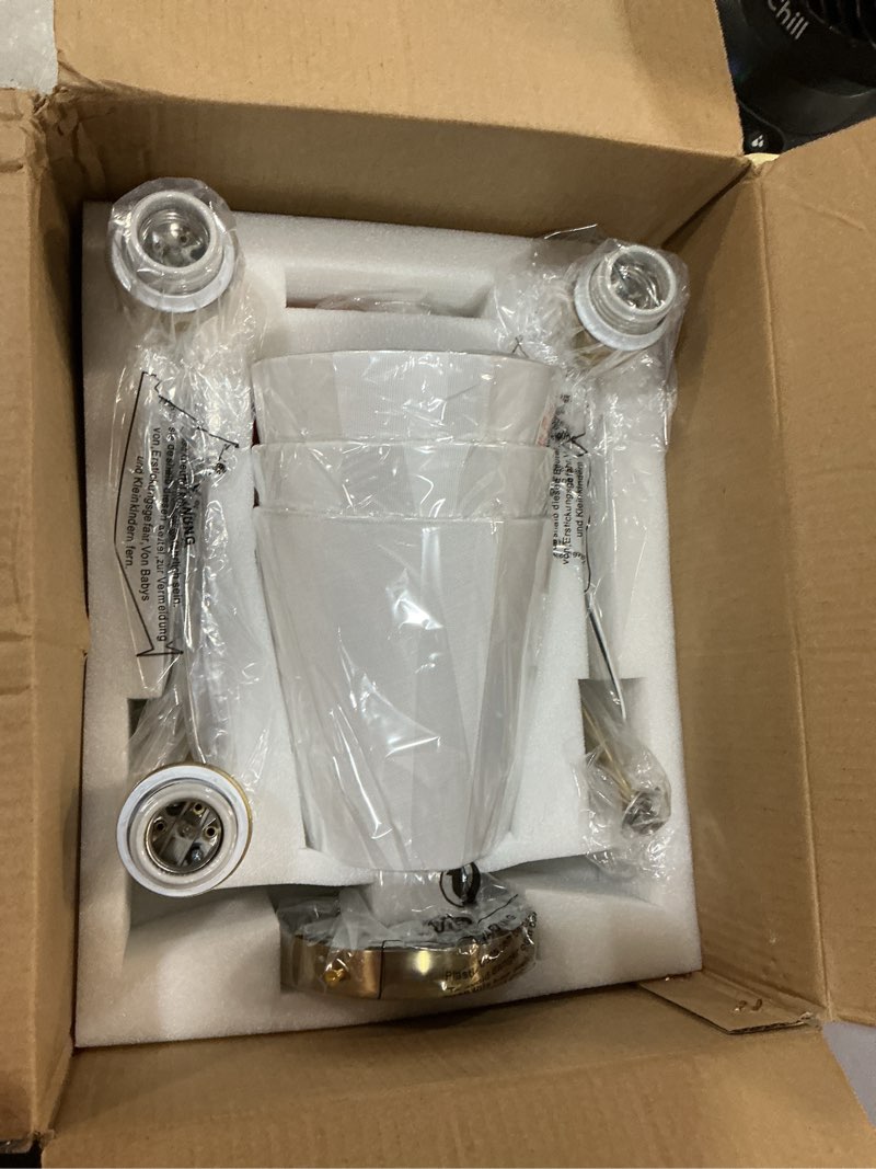 Condition photo showing New/Like New for bathroom light fixtures, brushed gold vanity lights with flared white fabric shade, 3 light wall sconce, modern sconces wall lighting for hallway bedroom, vl837-bg-3 brushed gold 3-light