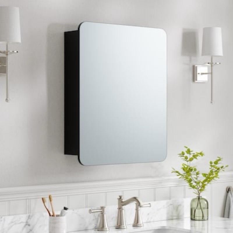 allen + roth 20-in x 26-in surface/recessed mount black mirrored rectangle soft close medicine cabinet