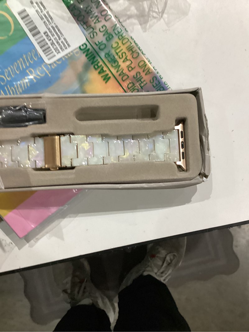 Condition photo showing New/Like New for V-MORO Compatible with Resin Apple Watch Bands Series 11/10/9/8/7 46mm 45mm 44mm 42mm,Fashion Lightweight Resin Bracelet Wristband with Metal Buckle for iWatch Ultra 49mm Series 6/5/4/3/2/1/SE Colorful Ivory White - Rose Gold 46mm/49mm/45mm/44mm/42mm(Series 1/2/3)
