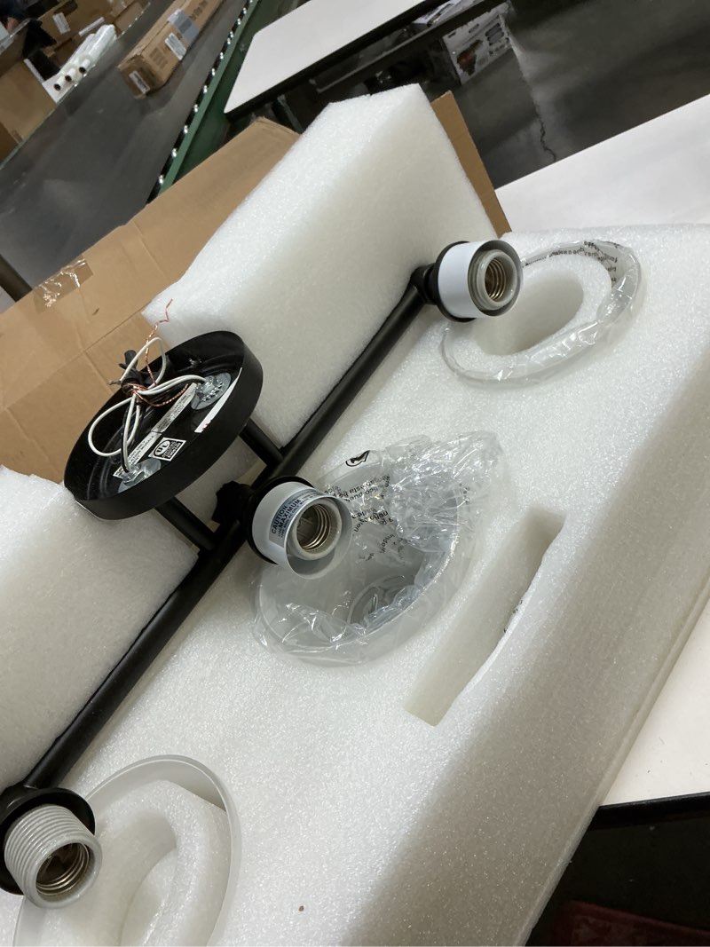 Condition photo showing item condition for Black Bathroom Vanity Light, 3-Light Bathroom Light Fixtures Over Mirror, Traditional Vanity Lights for Living Room, Milk White Bell Glass Shades, Standard E26 Base, Matte Black Matte Black 3-Light