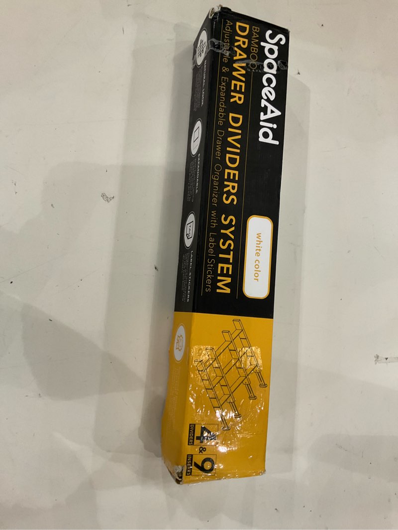 Condition photo showing New/Like New for SpaceAid  BAMBOO  white color  DRAWER DIVIDERS SYSTEM  Adjustable & Expandable Drawer Organizer with Label Stickers