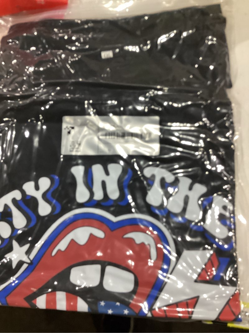 Condition photo showing New/Like New for 4th of July Shirts Women Plus Size:American Flag Graphic Crew Neck Tees USA Patriotic Higher Quality Short Sleeve T-Shirt 4X-Large Black