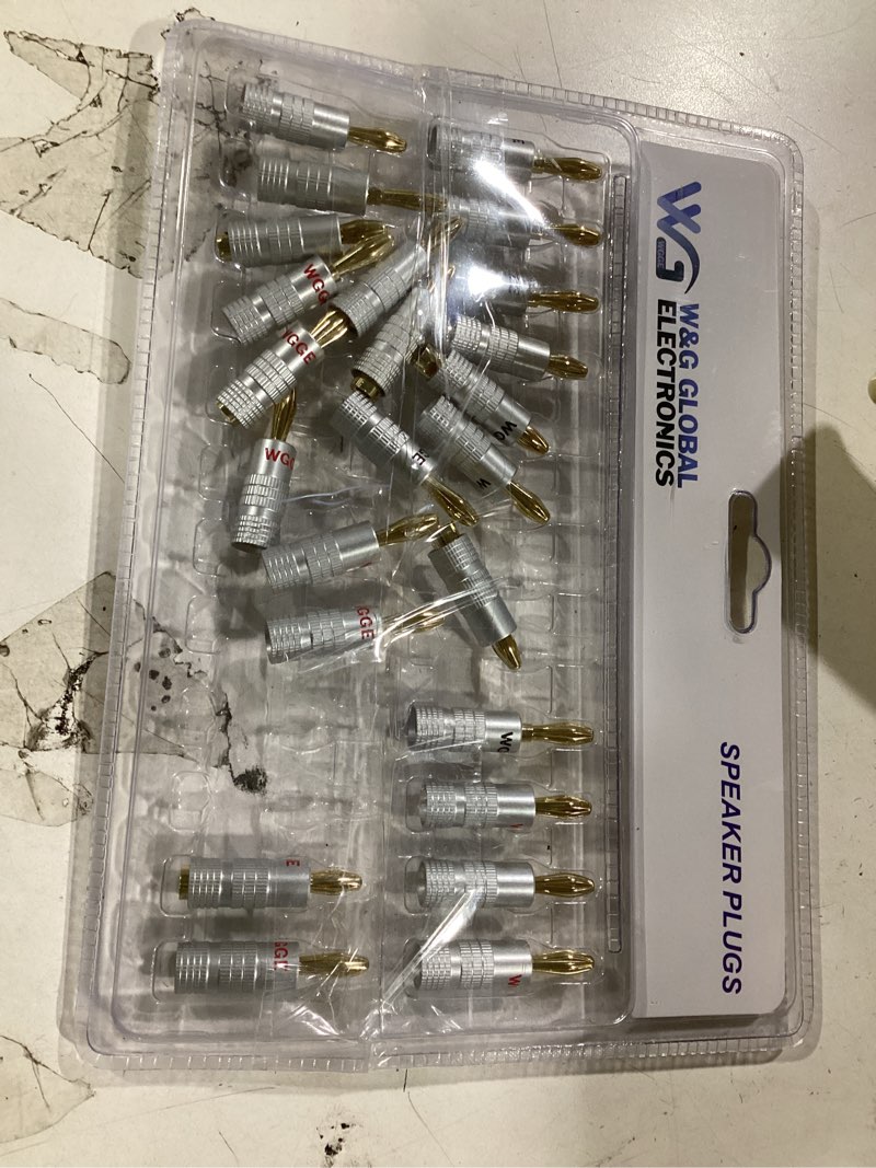 Condition photo showing As Is for wgge wg-009 banana plugs audio jack connector, 24k gold dual screw lock speaker connector for speaker wire, wall plate, home theater, audio/video receiver and sound systems (12 pairs / 24 pcs)