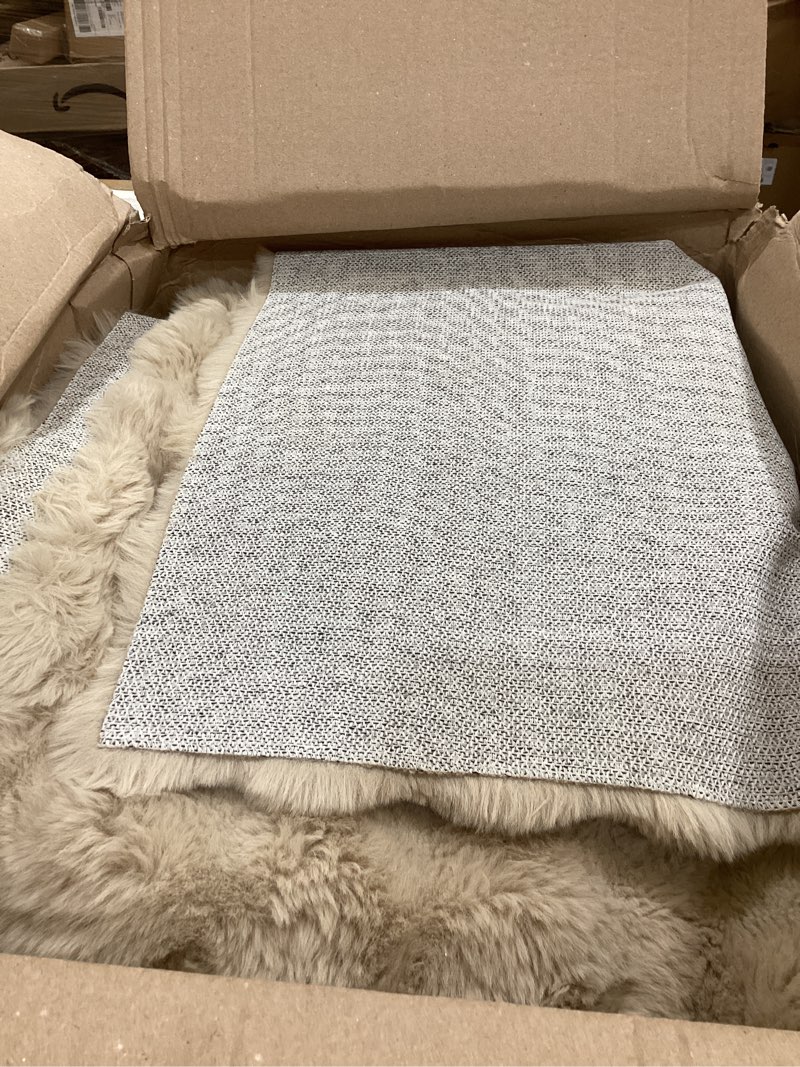 Condition photo showing As Is for ashler faux rabbit fur rug - beige 5x7 ft fluffy soft area carpet, rectangle fuzzy for living room, bedroom, machine washable shaggy nursery - 3d bubble 5 x 7 ft beige