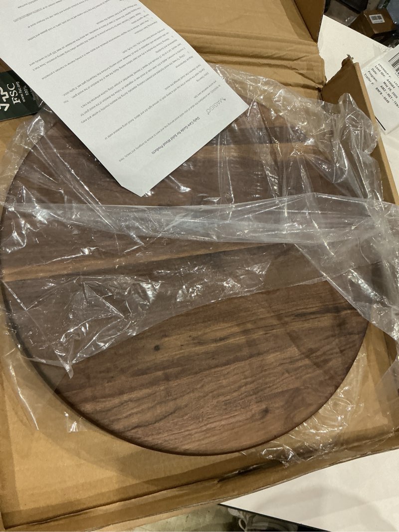 Condition photo showing Good Condition for 15 inches black walnut wood lazy susan, solid wooden round kitchen turntable rotating tray