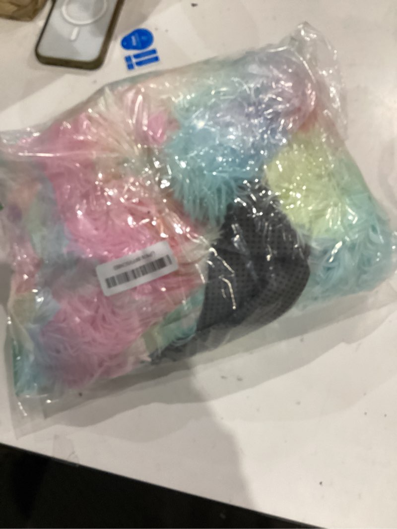 Condition photo showing Good Condition for Fluffy Stuffed Animal Storage Bean Bag Chair Cover (No Filler), Faux Fur Comfy Bean Bag Cover for Organizing Plush Toys or Textile, for Adults Teens Kids Girls, Rainbow L for Adults Rainbow