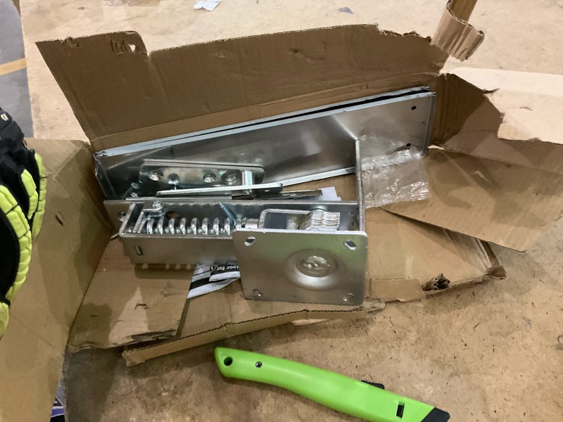 Condition photo showing As Is for Double Action Spring Hinge, Includes Cover Plates, Stainless Steel Spring Pivot Hinge for Wood Door, Self-Closing Door Hardware with Adjustable Telescoping Shaft Silver