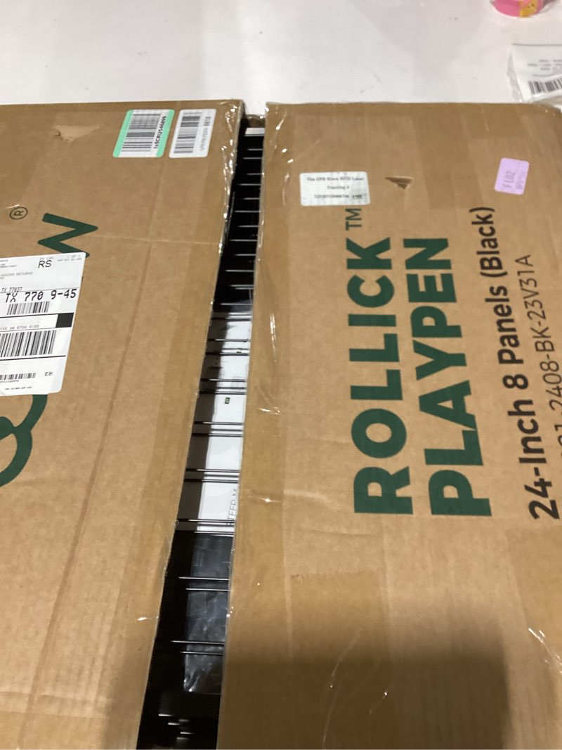 Condition photo showing New/Like New for FXW Rollick Unleashed Dog Playpen for Indoor, Yard, RV Camping, 24 inch 8 Panels for Small and Puppy Dogs, Black?Patented Black 24"H 8 Panels