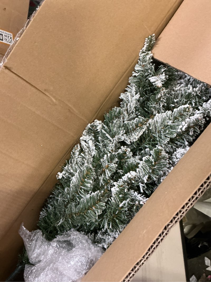 Condition photo showing Good Condition for 5FT Pre-Lit Pencil Christmas Tree, Snow Flocked Skinny Artificial Christmas Trees, Slim Snowy Xmas Tree with Warm White Lights, Holiday Decoration for Indoor Small Places Flocked Pencil Tree-5ft