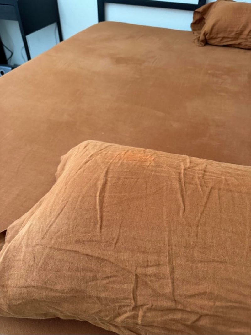 Quince European linen sheets in terracotta losing colour Queen