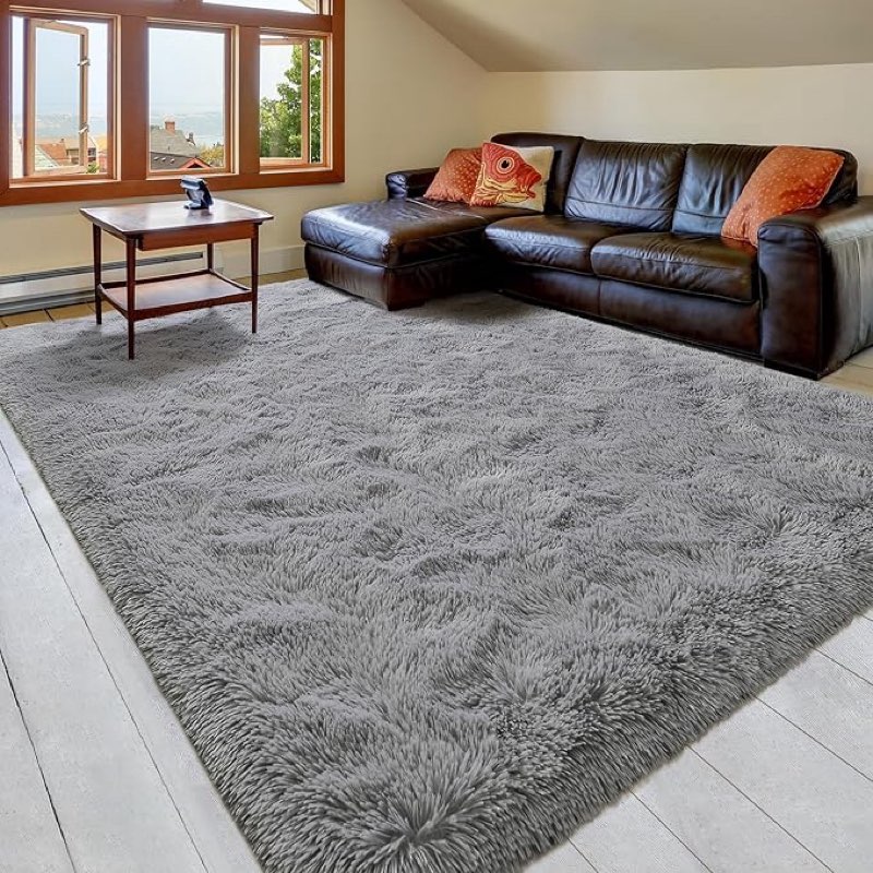 Pacapet Fluffy Area Rugs, Grey Shag Rug for Bedroom, Plush Furry Rugs for Living Room, Fuzzy Carpet for Kid's Room, Nursery, Home Decor, 3 x 5 Feet