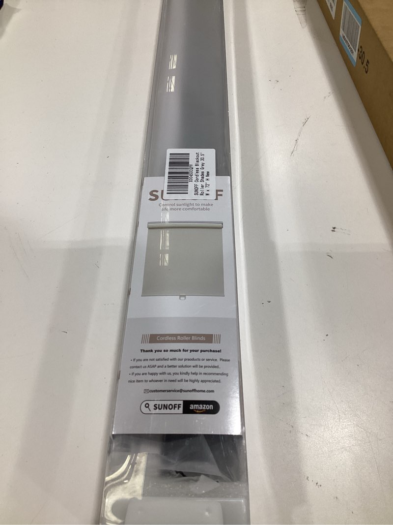 Condition photo showing As Is for cordless blackout roller shades blinds for windows free-stop,pull down room darkening with valance,thermal insulated woven fabric window door blinds for home,office,white 34" w x 72" h 34"w x 72"h white