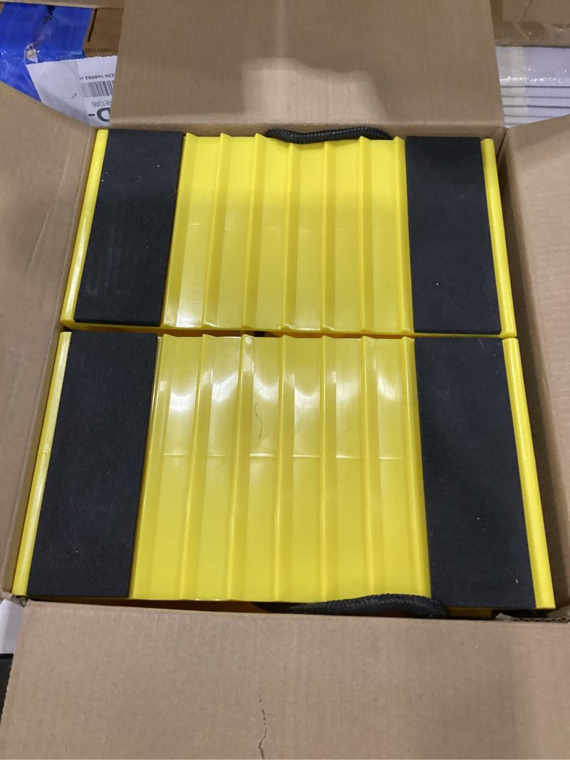 Condition photo showing New/Like New for wheel chocks for rv trailer, 4 pack non slip wheel chocks for travel trailers with rope for easy removal, lightweight plastic wheel stoppers block for camper cars trucks