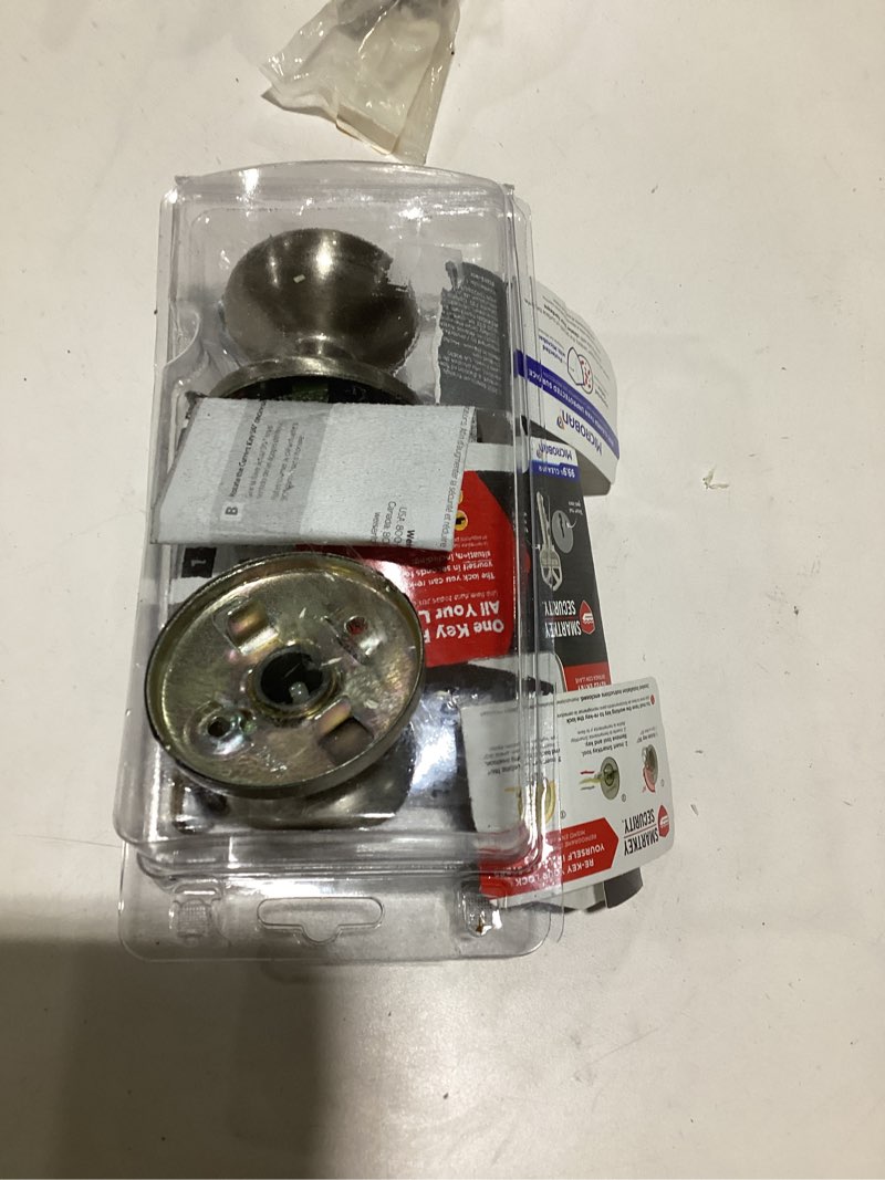Condition photo showing As Is for Kwikset SmartKey Security Satin Nickel Entry Knob KW1 2-3/4 in.