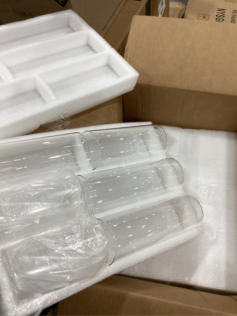 Condition photo showing Good Condition for 6 pcs cylinder vases set for centerpieces 3.4''diameter 6/8/ 10 inch tall clear glass vase hurricane floating candle holder for wedding table decoration