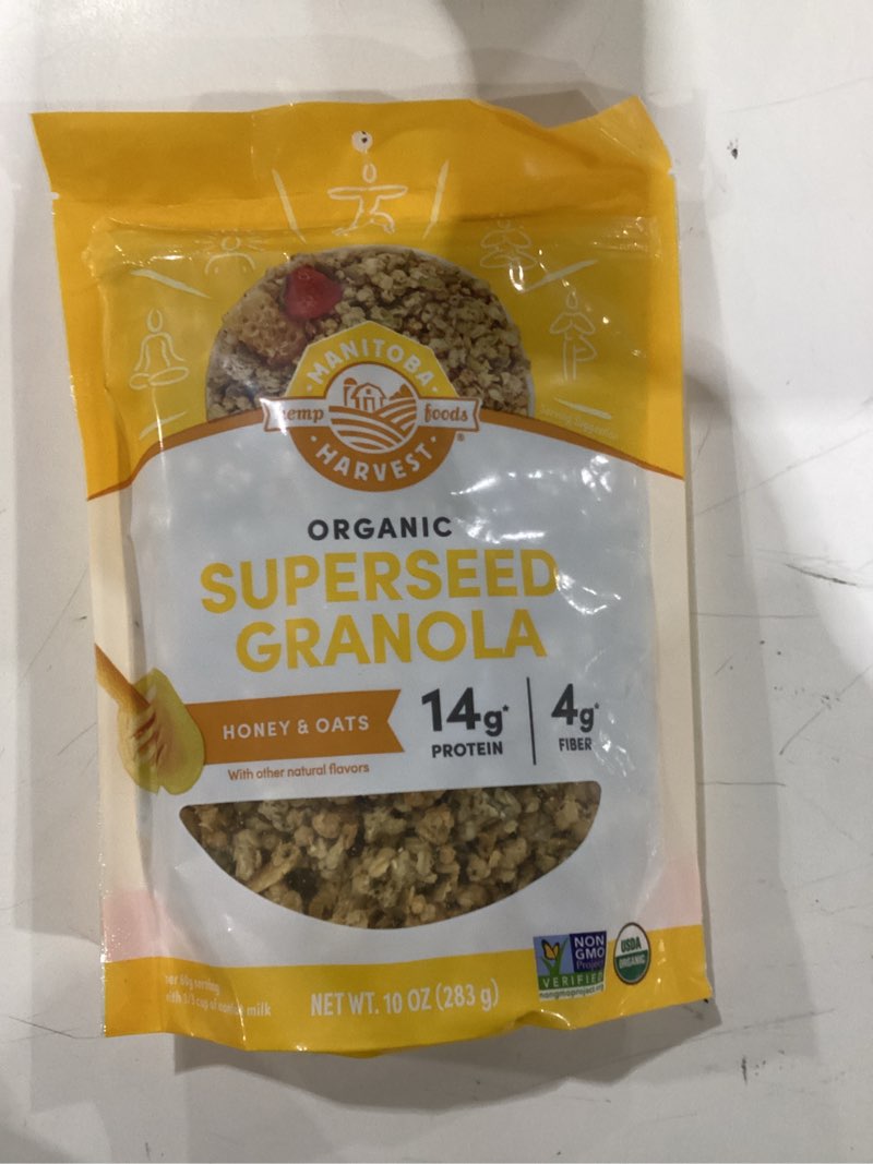 Condition photo showing New/Like New for 5/31/26 Manitoba Harvest Hemp Yeah Granola, with 10 g of Protein, 3.5 g Omegas, 3 g of Fiber and less than 10 g Sugar Per Serving, Organic, Non-GMO, Honey and Oats, 10 Oz, Packaging May Vary 10 Ounce (Pack of 1)