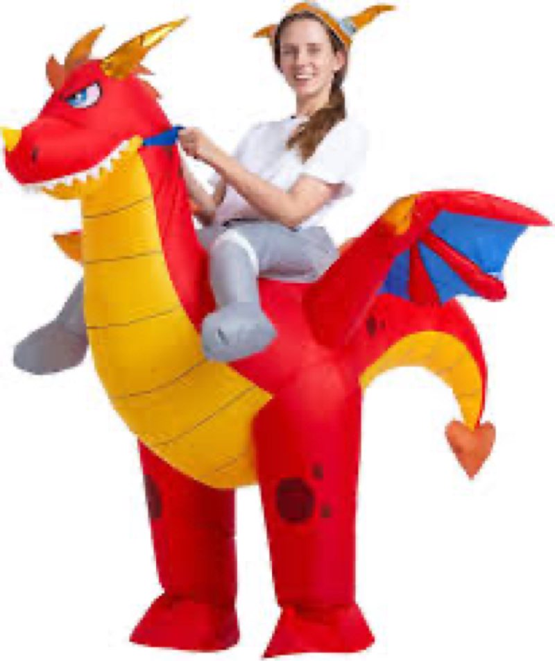 Spooktacular Creations Inflatable Costume Riding a Fire Dragon Air Blow-up Deluxe Halloween Costume 