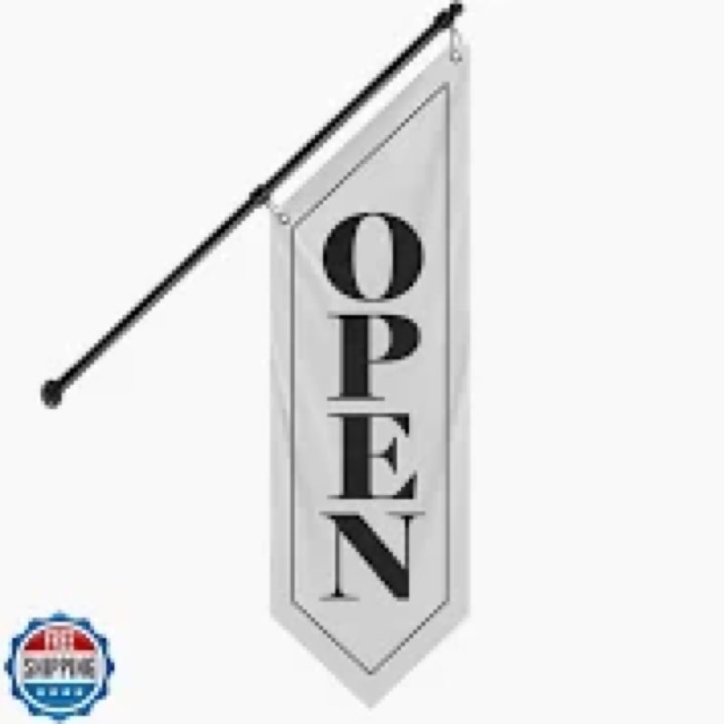 QSUM Open Flag, Double-Sided Three-ply Hanging Open Sign with Pole and Mounting Kit, Vintage Style O