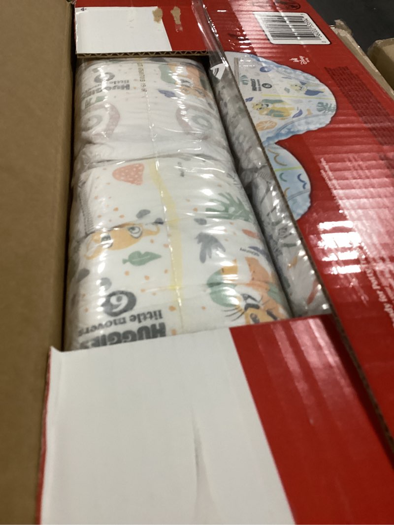Condition photo showing As Is for huggies little movers baby diapers, size 6 (35+ lbs), 84 ct