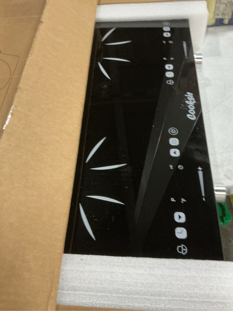 Condition photo showing As Is for 2 burner electric cooktop - 24 inch(22.2"x 13.1") portable electric stove top 110v, 2000w countertop two burner stove, child lock, timer, touch and knob control, 110v plug in 2 burner 24 inch