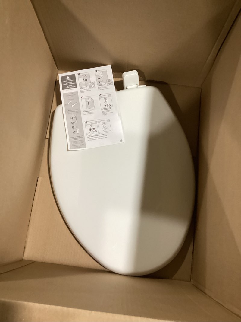 Condition photo showing Good Condition for mayfair little2big? elongated plastic toilet seat in white with sta-tite? seat fastening system? and whisper•close? hinge