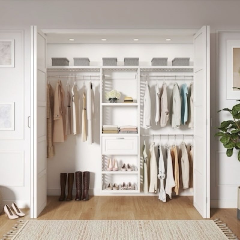 allen + roth hartford reach-in tower system white ventilated shelving wood closet