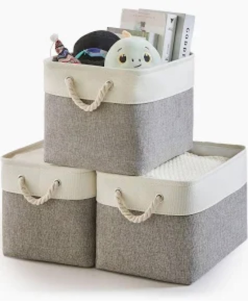 HOdo Home 15.8×11.8×9.5 In/3PCS Fabric Storage Bins with Drawstring Closure and 2 Bold Handles, Coll