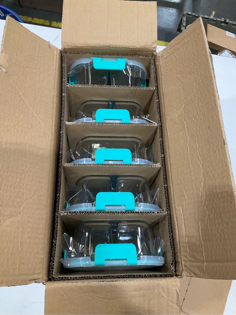 Condition photo showing Good Condition for verones 5 pack glass meal prep containers 3 compartment set, 36oz airtight glass lunch containers, glass food storage containers with lids, for microwave, oven, freezer & dishwasher friendly,green