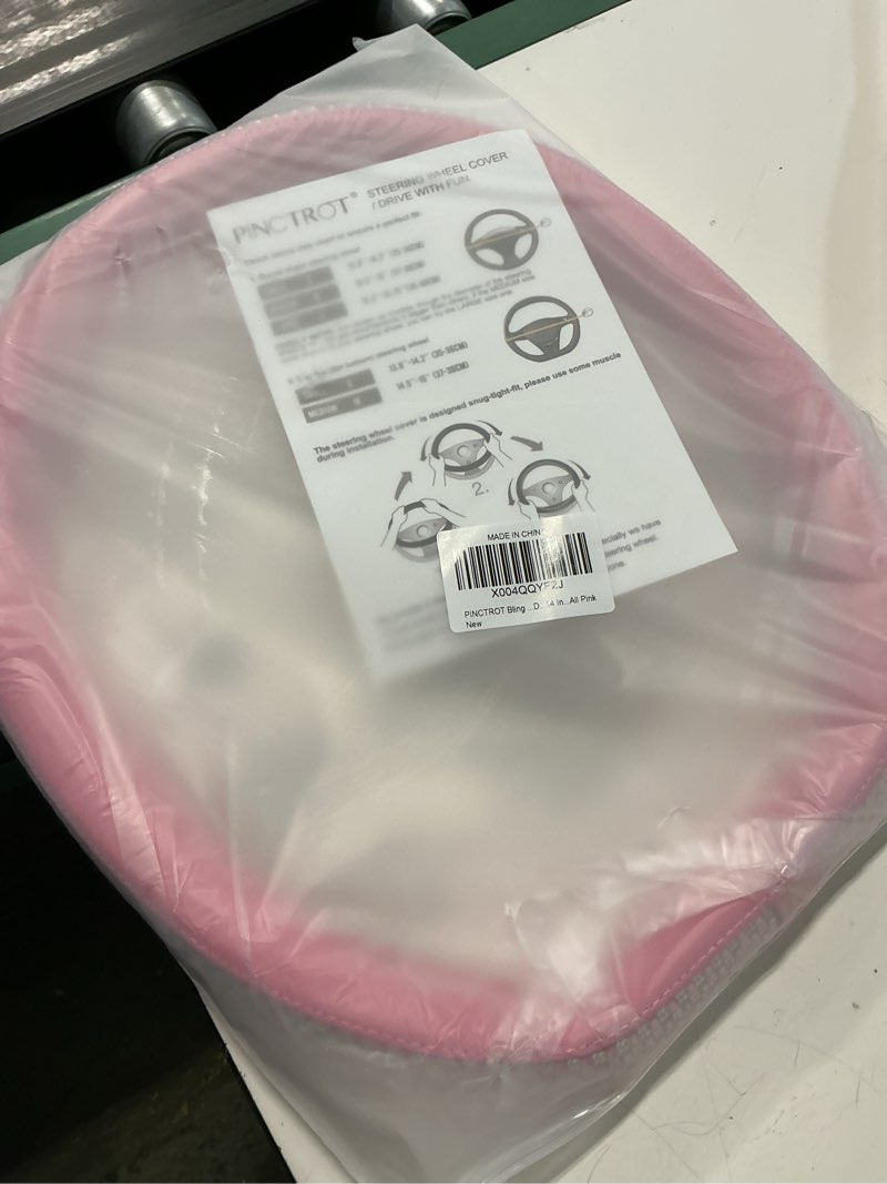 Condition photo showing New/Like New for pinctrot bling comfy steering wheel cover for tesla model y/3 highland/juniper, d shaped 14 inch small sized with jumbo crystal rhinestones, flat bottom with anti-slip diamond leather (all pink) 13.all pink