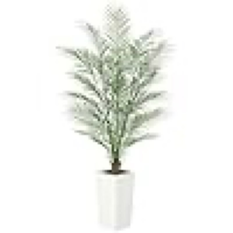 5ft fake palm tree faux areca palm plants with 32 full lifelike palm leaves realistic trunks fake tropical palm tree for indoor home office outdoor yard décor with tall trapezoidal prism white pot