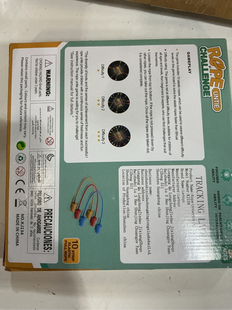 Condition photo showing Good Condition for lartoys rope untangling puzzle game, educational strategy board game for kids & adults, family travel party games with multi-level challenges, gifts for all ages(manual on box) large(8.8 in)