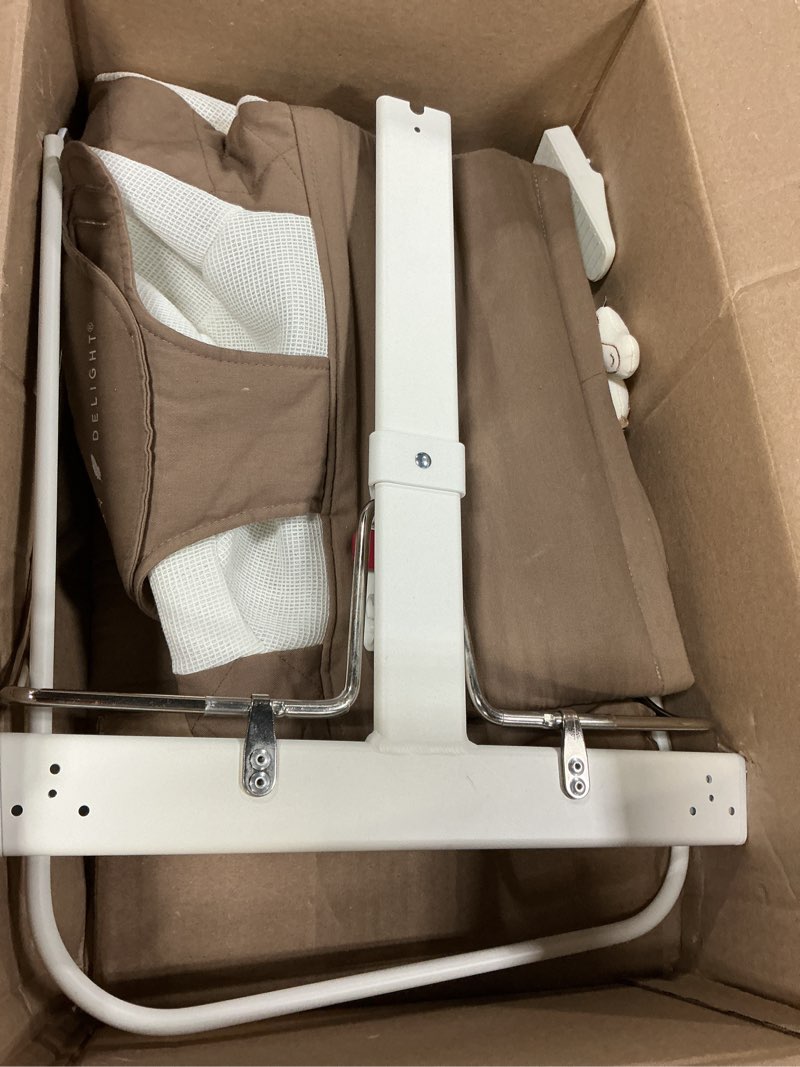 Condition photo showing As Is for Baby Delight Alpine Deluxe Portable Baby Bouncer | Infant | 0-6 Months | 100% GOTS Certified Organic Cotton Fabric | Organic Mocha Organic Mocha Deluxe