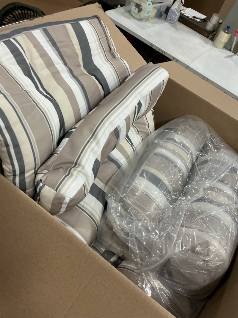 Condition photo showing Good Condition for hoteam 6 pack outdoor high chair cushion waterproof rocking chair cushion indoor outdoor seat chair cushions thickened patio chair pad for indoor and outdoor(beige, striped style)