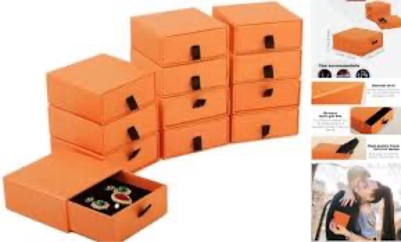 (10 of 12 in package) Zitonyang Jewelry Gift Box Velvet-Lined, 12 Pack Compact Drawer Style for Earrings & Rings, Necklace