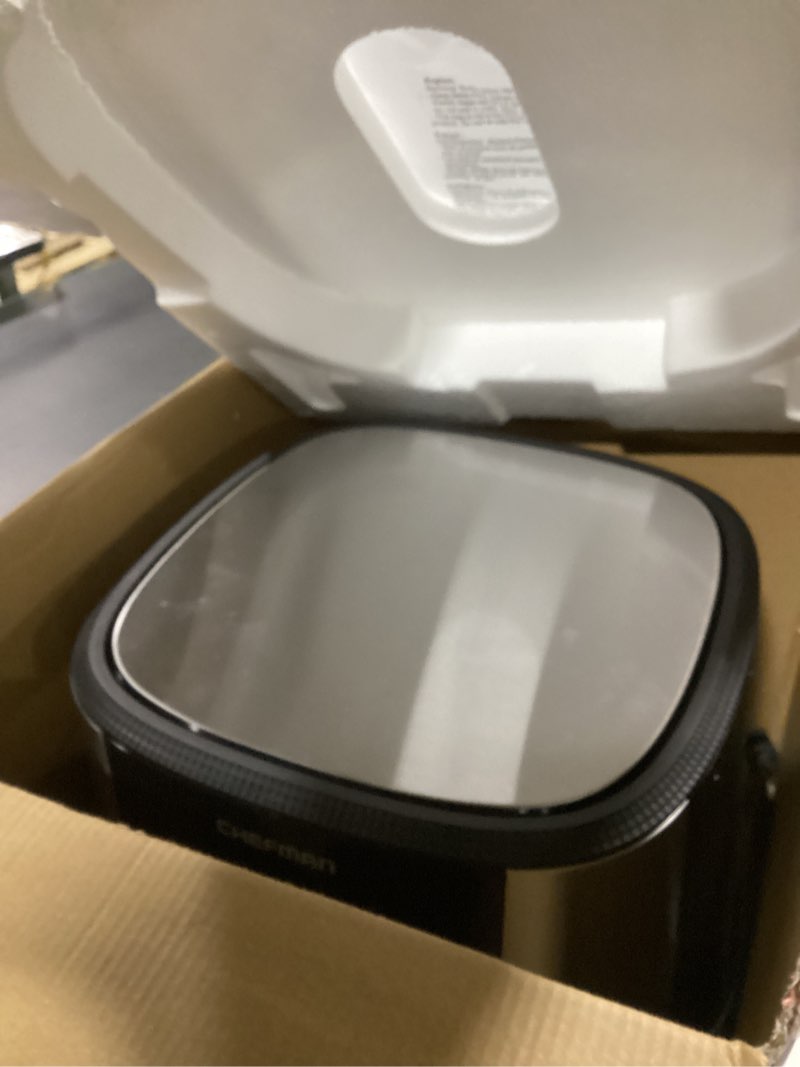 Condition photo showing Good Condition for CHEFMAN Easy-View Air Fryer – 8 Qt Family Size with Viewing Window, One-Touch Digital Control with 4 Presets, Nonstick & Dishwasher Safe, Broil, Roast, Dehydrate, Bake, Auto-Shutoff, Stainless Steel 8.0 Quarts Stainless steel
