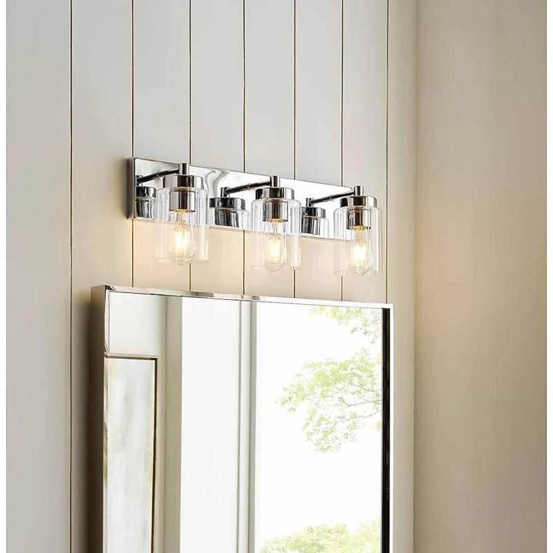 allen + roth Vanity Light 3 light chrome finish clear glass shades 