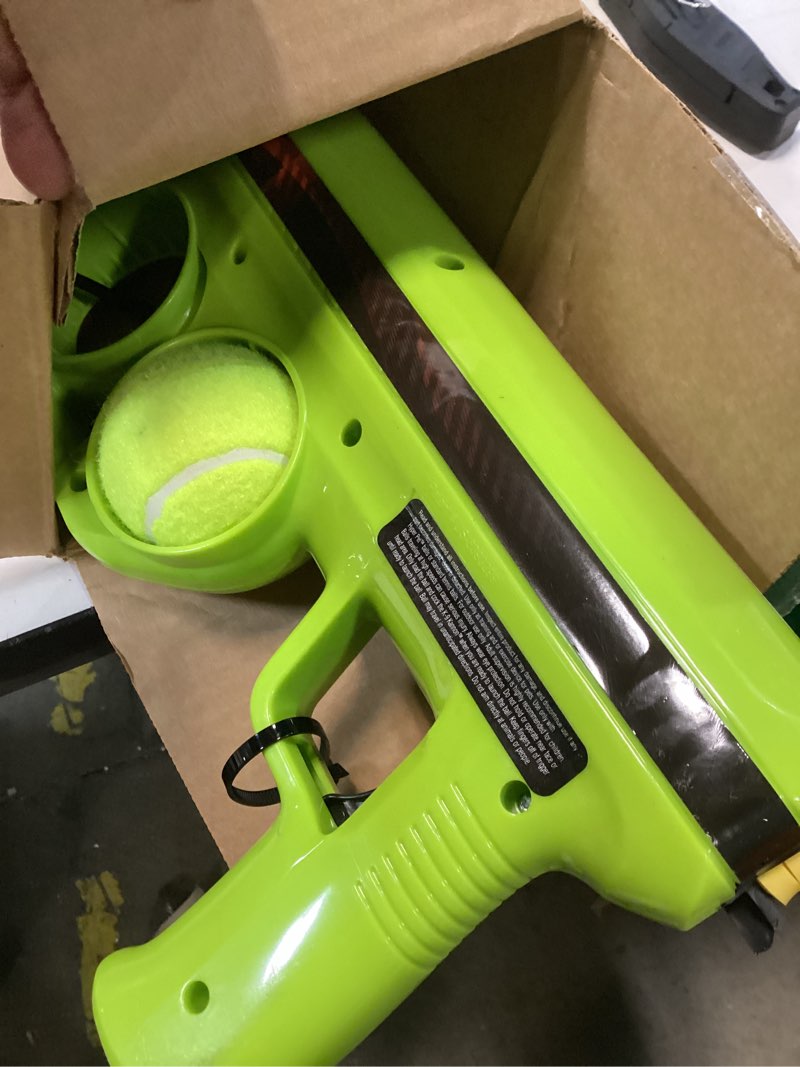 Condition photo showing As Is for hyper pet k9 kannon dog ball thrower launcher for dogs, all breeds up to 60 pounds, with one hyper pet 2.5 inch tennis ball, for all breeds full size tennis ball launcher